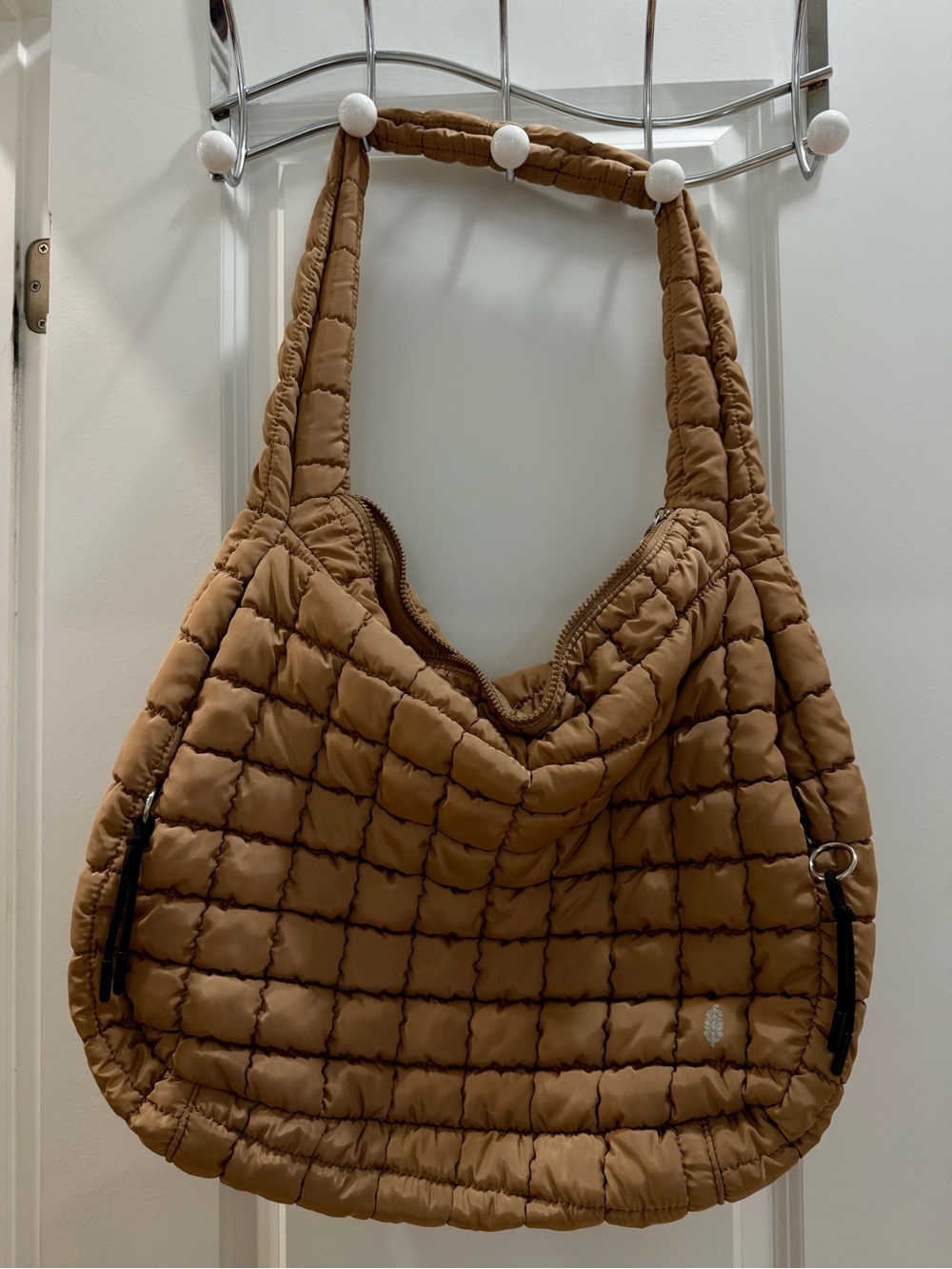 Quilted Puffer Hobo Bag in Tan (Free People Carryall yoga/gym bag)